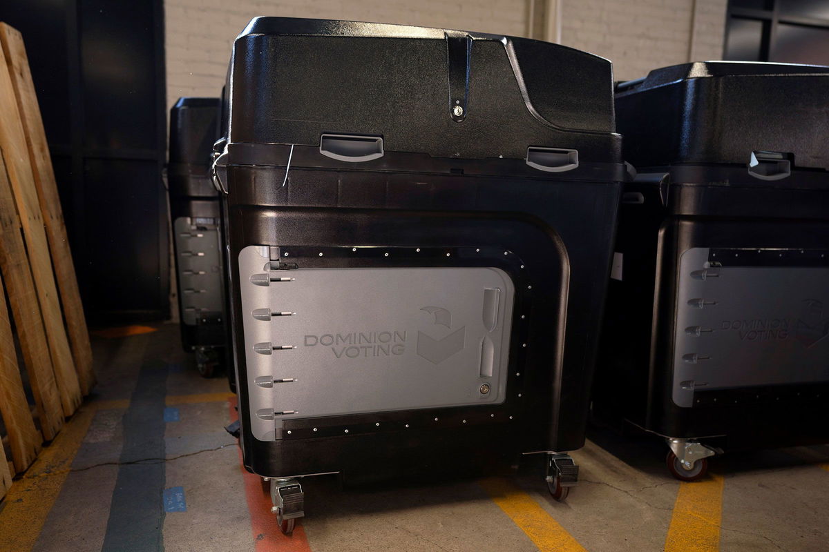 A Dominion Voting ballot scanner is seen in Luzerne County's warehouse in Wilkes-Barre, Pennsylvania, in September 2023.
