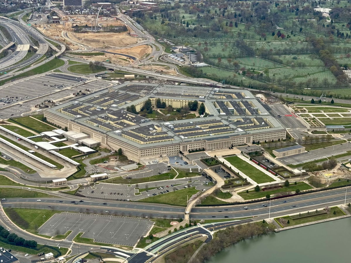 Aerial view of the Pentagon in Washington, DC, on March 31, 2024.
