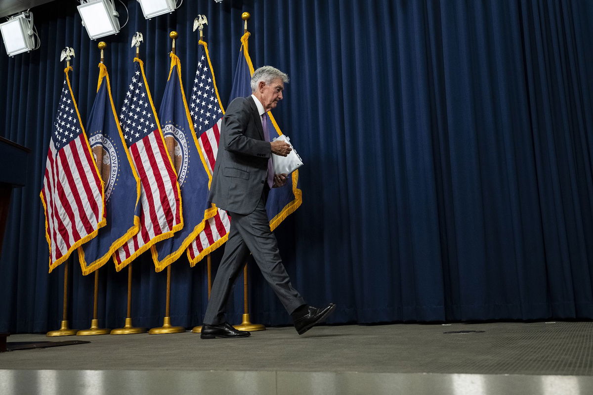 Federal Reserve Chair Jerome Powell departs after a press conference at the Federal Reserve in Washington, DC, on July 31.
