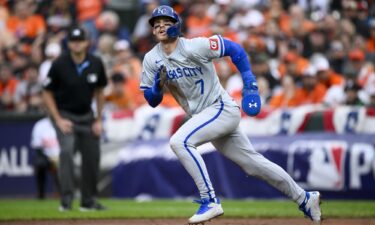 Jackson Chourio reacts after hitting a home run during the first inning.