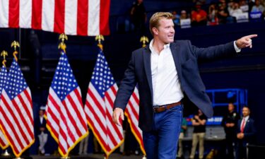 Republican Senate candidate for Montana Tim Sheehy walks up to the stage during a rally for Republican presidential nominee