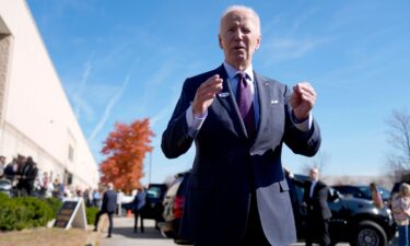 President Joe Biden speaks with reporters after casting his early voting ballot for the 2024 general elections on October 28 in New Castle