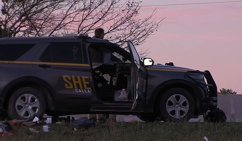 Investigators work at the scene of a shootout between Callaway County deputies and a Texas man Monday, Oct. 14, 2024.