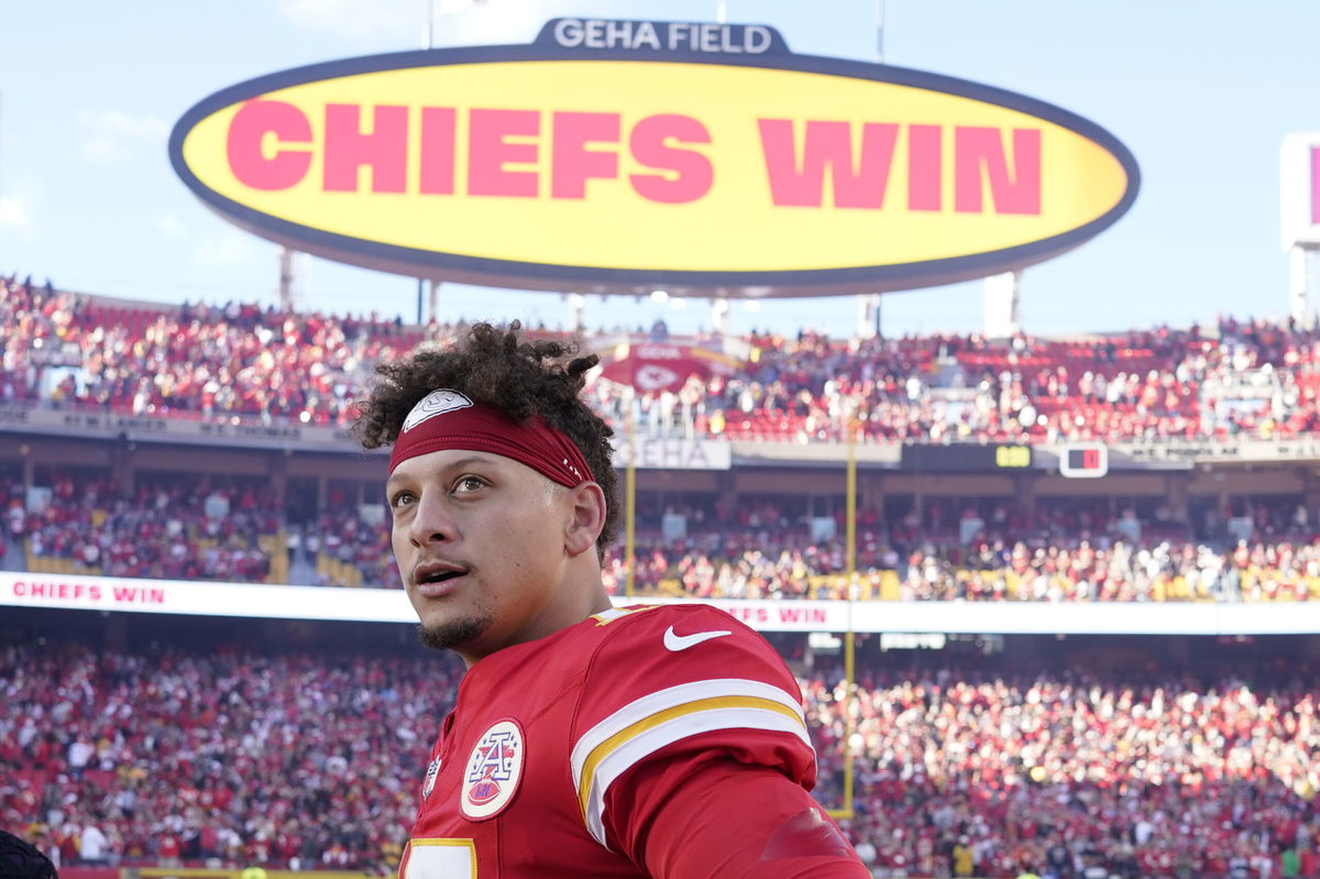 Kansas City Chiefs quarterback Patrick Mahomes pauses following an NFL football game against the Denver Broncos Sunday, Nov. 10, 2024, in Kansas City, Mo. The Chiefs won 16-14. 