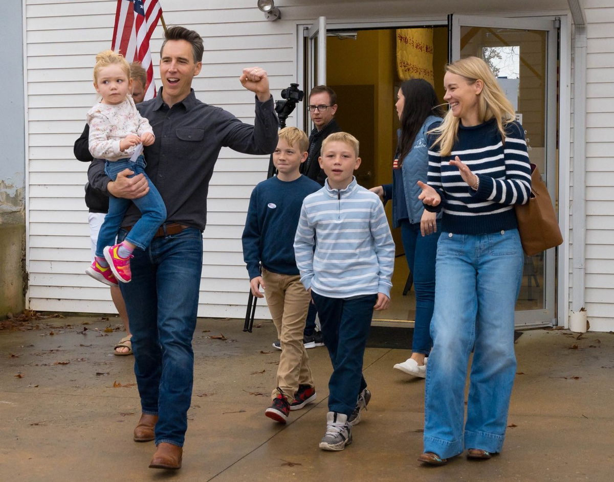 U.S. Sen. Josh Hawley (R-Missouri) greets supporters after voting Tuesday, Nov. 5, 2024.