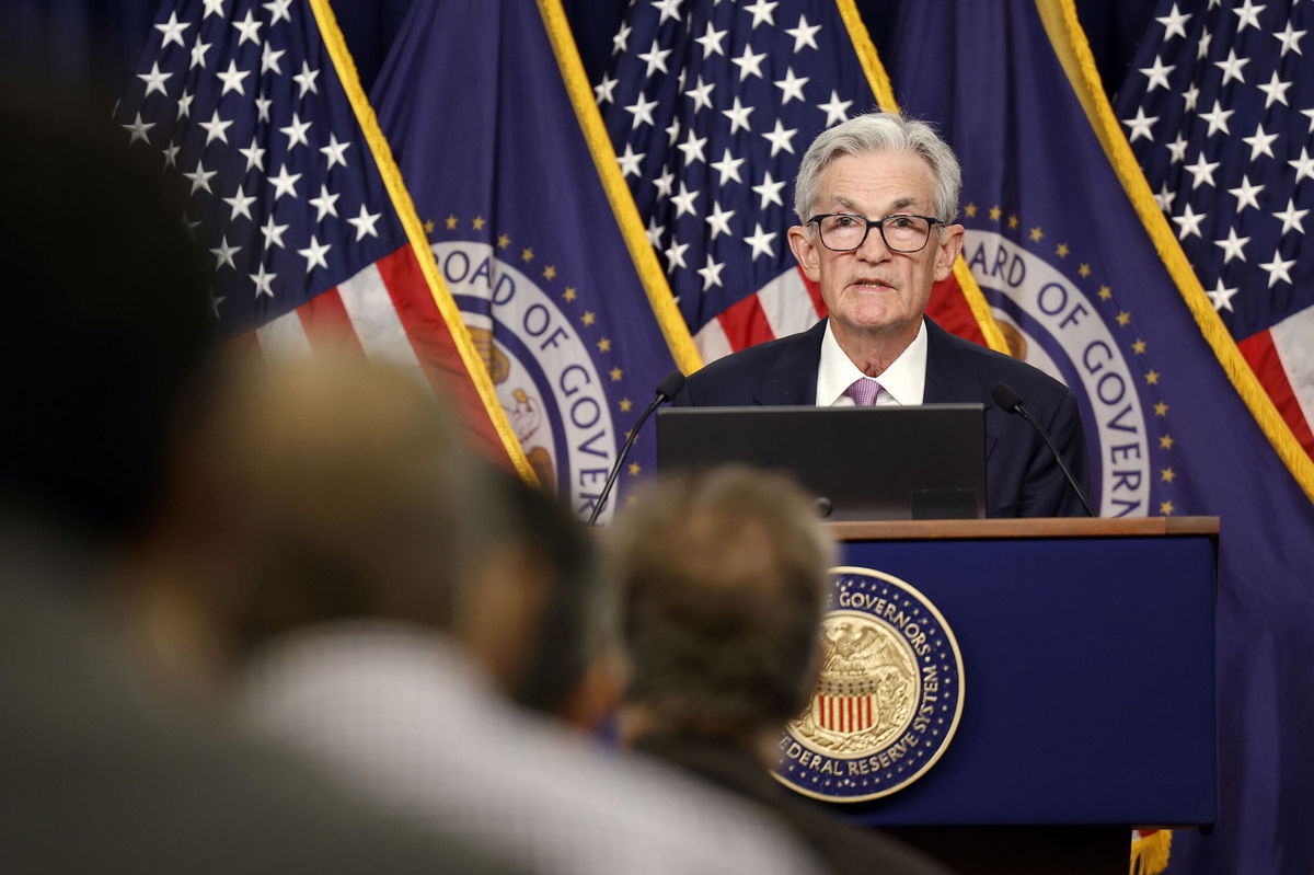 Federal Reserve Chair Jerome Powell speaks at the William McChesney Martin Jr. Federal Reserve Board Building on September 18 in Washington, DC.
