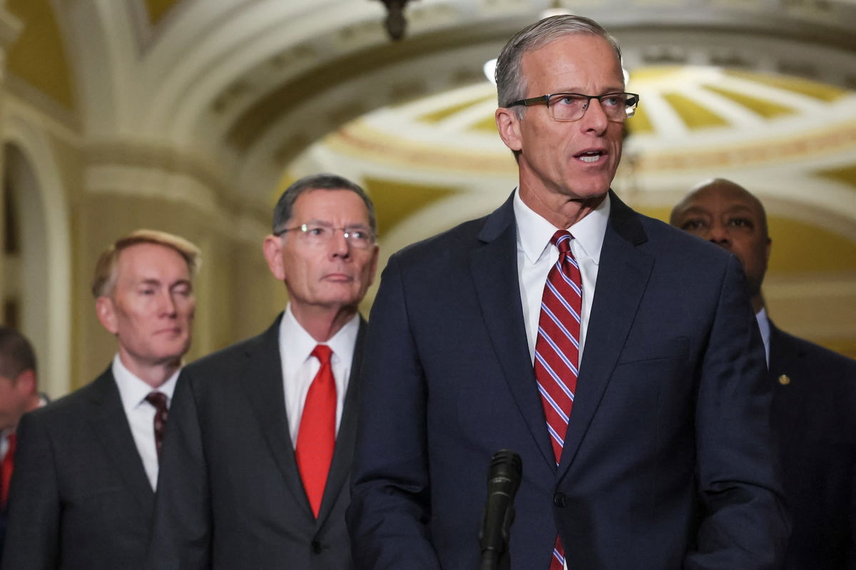 Republican U.S. Senator John Thune, who was elected to become the next Senate Majority Leader, speaks to the media after a U.S. Senate Republicans meeting to vote on leadership positions for the 119th Congress, on Capitol Hill in Washington on November 13.
