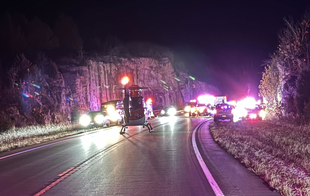 An air ambulance at the site of a crash in Maries County on Thursday, Oct. 31, 2024.