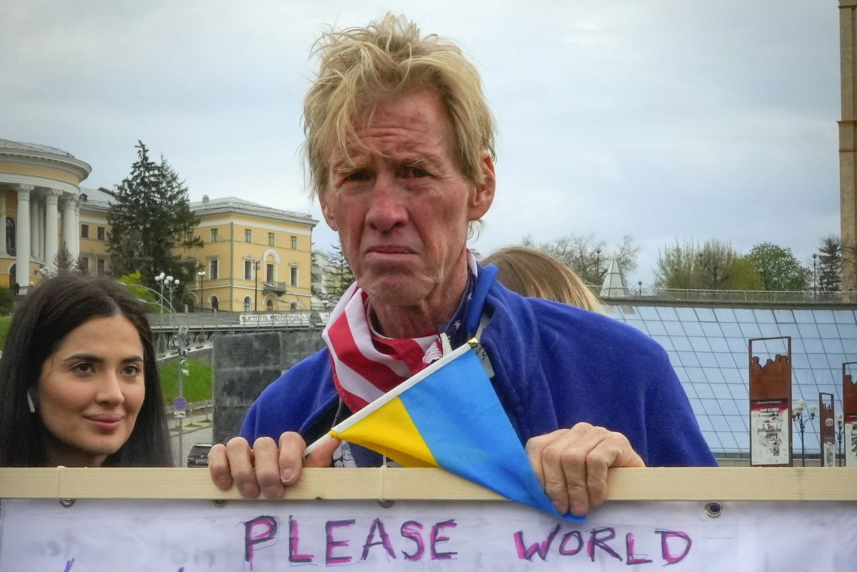 FILE - Ryan Wesley Routh takes part in a rally in central Kyiv, Ukraine, April 30, 2022. 