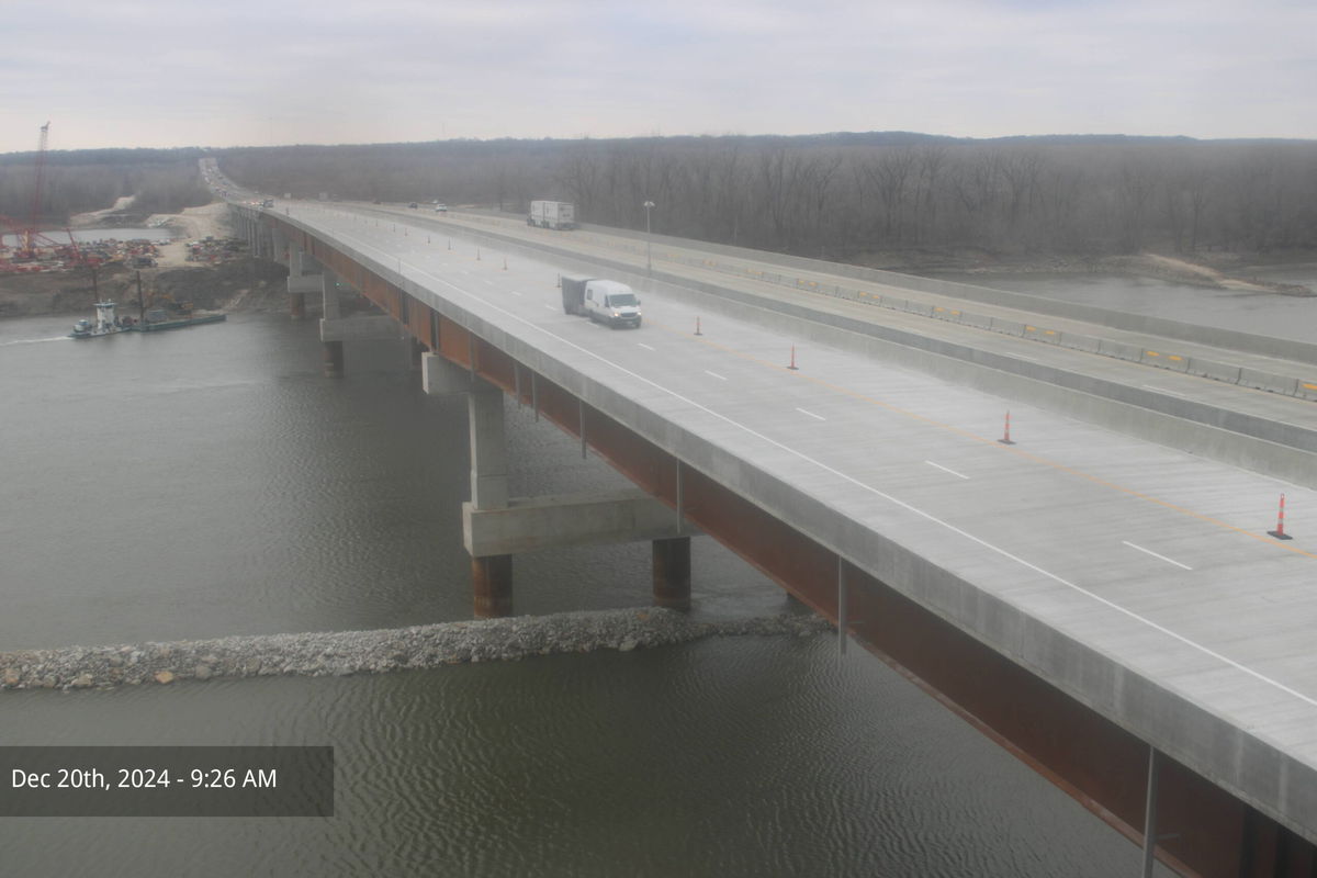 A view of the fully opened Missouri River bridge on Interstate 70 near Rocheport on Friday, Dec. 20, 2024.