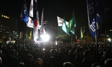 People gathered in front of the National Assembly in the early hours of December 4 in Seoul