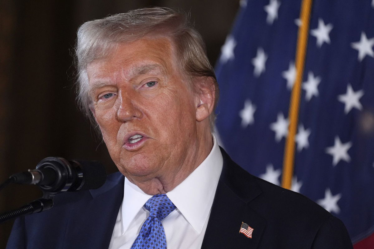 President-elect Donald Trump speaks during a news conference at Mar-a-Lago, Monday, Dec. 16, in Palm Beach, Fla. Trump is escalating his legal campaign against media outlets by suing renowned pollster J. Ann Selzer, her polling firm, The Des Moines Register newspaper and its parent company Gannett.
