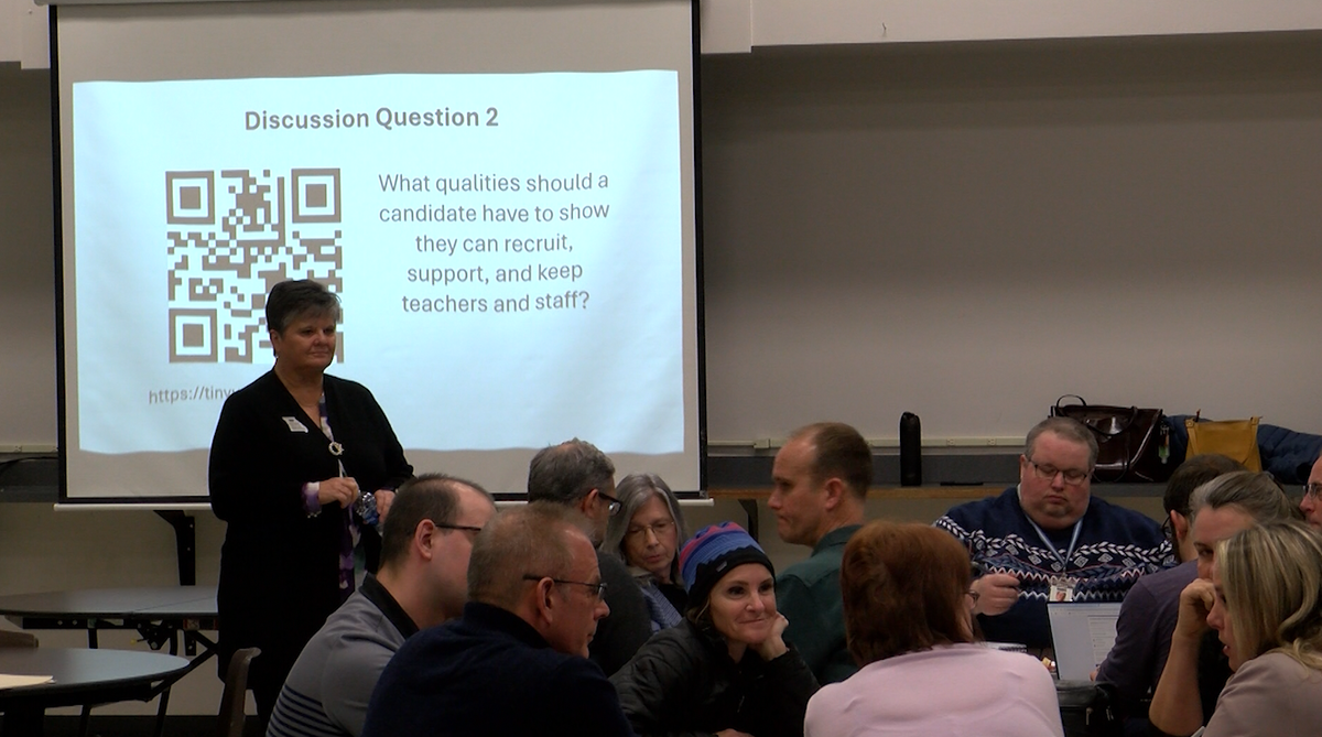 Members of the public provide feedback for CPS superintendent search at Battle High School during an in-person session on Wednesday, Jan. 8, 2025.