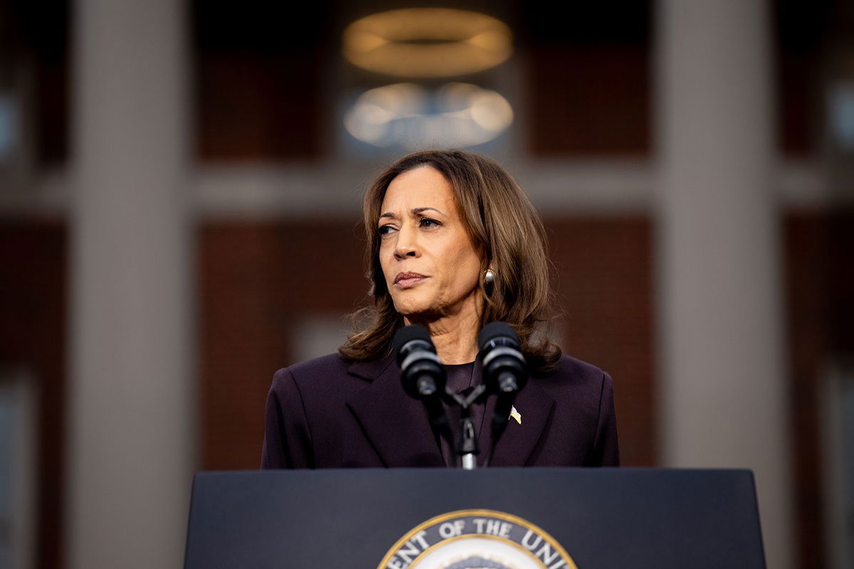 Vice President Kamala Harris pauses while speaking as she concedes the election at Howard University on November 6, 2024, in Washington, DC.