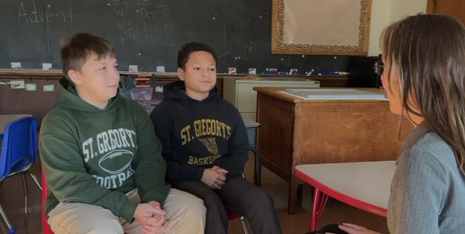 <i>WCBS/WLNY via CNN Newsource</i><br/>Colin Winn (left) and Christian Fiorillo are being hailed as heroes after their quick thinking helped a woman who had taken a bad fall near their school.