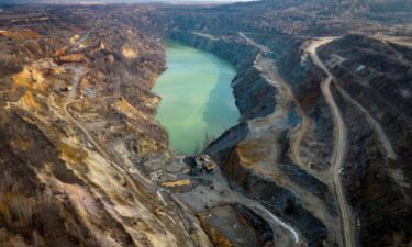 A drone view shows the open pit mine of Zavallievsky Graphite