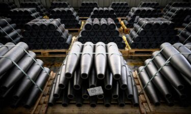 Munitions used in French artillery guns are pictured in a workshop in Tarbes