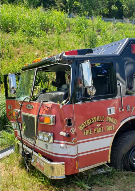 A Waynesville firetruck was totaled after it crashed Monday on Interstate 44 in Pulaski County.