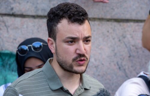 Demonstrators in New York gather to demand the release of detained Columbia University graduate student on April 12.