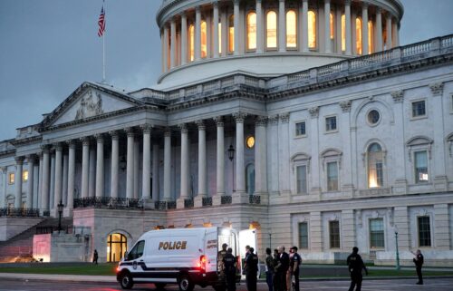 Protesters are detained after breaking through barrier fencing on Capitol Hill in Washington