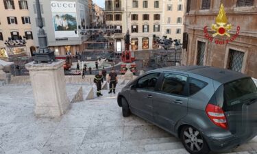 This image shared by Italy’s fire and rescue service shows a vehicle being removed from Rome’s Spanish Steps on Tuesday