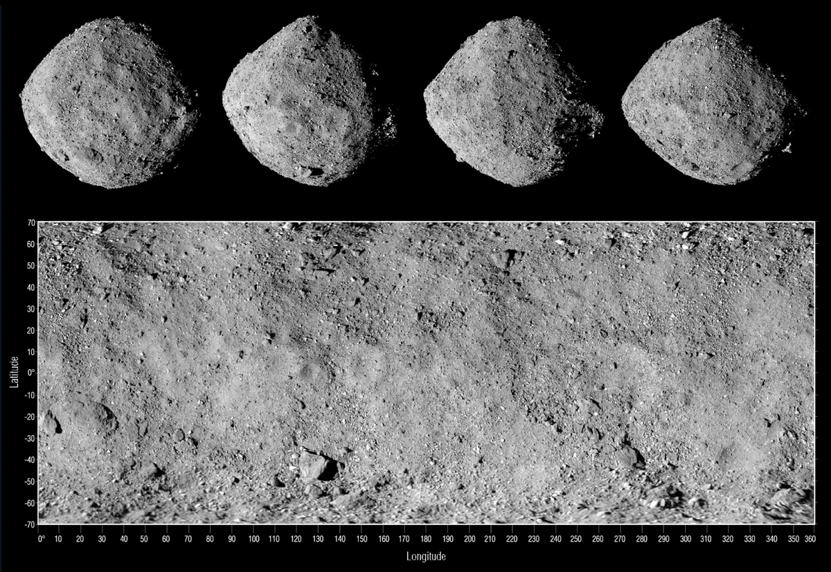 A container holding rocks and dust from asteroid Bennu.